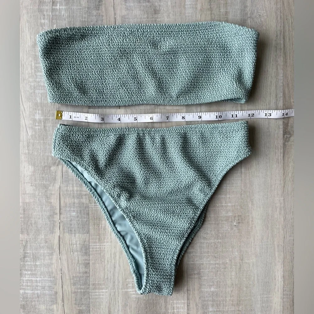 LA HEARTS Light Blue Textured Bikini Set Bandeau Top & High Cut Bottoms Size XS - Picture 3 of 5